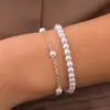 Pulsera de Perlas de Imitación de Venta Caliente Transfronteriza Set de Dos Piezas para Mujer Cadena de Perlas Artificiales de 4 mm Pulsera Joyería al por Mayor