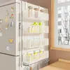 Estante lateral de almacenamiento para estante de refrigerador de cocina, soporte multifuncional de múltiples capas para condimentos y film transparente para uso doméstico montado en la pared