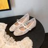 El Mismo Estilo de Ballet Nebuloso ~ Zapatos Mary Jane con Cordones de Malla y Moño, Punta Cuadrada de 3.5 cm, Altura Interna Aumentada, para Mujer