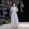 Vestido de Dama de Honor Gris Talla Grande Vestido de Dama de Honor 2022 Nuevo Estilo Hada Gordita Elegante Aspecto Adelgazante Mejor Amiga Estudiante Anfitriona 180
