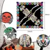 Vestido de Fiesta de Halloween Disfraz de Encaje Calavera Capa Día de Muertos Capa para Mujer Estante de Huesos Impresión Digital Chal