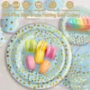 Bandeja de Papel para Fiesta de Puntos Dorados Azules Bandeja de Papel para Cumpleaños Año Nuevo Vaso de Papel Servilleta de Papel Suministros Desechables para Decoración de Escritorio