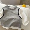 Camisetas de Manga Larga para Niños y Niñas de Primavera y Otoño, Tops Modernos Coreanos de Tendencia con Bloques de Color y Letras, Falsos Dos Piezas