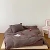 Estilo Old Money Ins Rayas Retro Algodón Puro Algodón Lavado Juego de Cuatro Piezas con Encaje Denso Funda Nórdica 100% Algodón, Sábana Plana y Sábana Ajustable