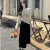 Conjunto de Dos Piezas para Mujer 2026: Elegante Top de Punto Calado de Manga Larga y Vestido Largo