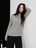 Camiseta Básica de Lana Acetato Tencel para Mujer 2026 Otoño/Invierno Nueva Superior de Cuello Redondo Sencillo Color Sólido Cálida Camiseta de Manga Larga