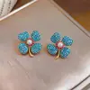 Brincos de Tarraxa Flor Pérola Banhados a Ouro Real 14k Frescos Doces Modernos Simples Leve Luxo Nicho Versátil Acessórios de Brinco