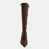 Novedad Otoño/Invierno 2026 Moda Versátil Hebilla Marrón Punta Fina Sexy Tacón de Aguja Alto Elegante Cierre Lateral Botas Altas hasta la Rodilla