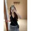 Elegante colete de tricô laranja com decote V e gola halter para mulheres, de abotoamento simples, justo ao corpo, sem mangas, top de verão 2026