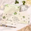 Papel de carta nuevo estilo girly de trébol de cuatro hojas grueso, lindo papel de escritura con temática de suerte verde para felicitaciones navideñas