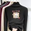 Camiseta Espessa de Manga Longa para Meninas com Bordas Franzidas, Gola Meia-Alta Estilosa, Camiseta Base Escovada para Outono e Inverno