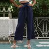 Bai Fen Zhi Yi Amazon Comercio Transfronterizo Más Vendido Pantalones de Cintura Alta Estilo Europeo y Americano para Mujer, Pantalones Acampanados Cortos de Color Sólido para Mujer