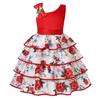 Nuevo vestido de niña con falda de pastel europeo y americano estampado, vestido de hombro oblicuo, ropa para fiesta de cumpleaños, falda infantil de comercio exterior en
