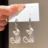 Pendiente de Clip con Colgante de Lazo de Gato Incrustado de Diamantes Estilo Lindo Infantil Diseño de Nicho Sensación de Alta Gama Joyería para Orejas