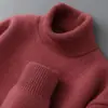 Suéter masculino de lã pura com gola alta, cor sólida, casual de negócios, caimento solto, malha de tricô, pulôver, camiseta de malha