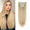 Peças de Peruca Europeias e Americanas Transfronteiriças em Estoque 16 Cartões Conjunto de 6 Peças de Extensões de Cabelo Fibra Química Cabelo Longo Reto Feminino Extensões de Cabelo com Clipe Conjunto