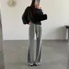 Calças pantalona cinza para mulheres, estilo início de outono, para corpo tipo pera, frescas e com bom caimento, calças de moletom de yoga emagrecedoras, calças com bom caimento 18409