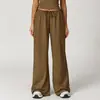 Pantalones largos de forro polar cepillado transfronterizos, pantalones casuales holgados de pierna ancha para mujer, pantalones largos elásticos con cordón para deportes al aire libre y fitness al por mayor