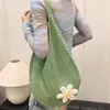 Bolso tejido casual de un solo hombro para debajo del brazo con flores tejidas, nuevo bolso de mano de moda 2025 para ir al trabajo, gran capacidad