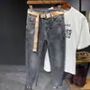 Jeans para hombre, nuevo estilo primavera y otoño, versátiles y modernos, de pierna recta ajustada elástica, pantalones largos estampados en gris ceniza, pantalones casuales de alta elasticidad