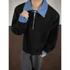 Sudadera de cuello alto tipo polo, de estilo retro, moderna, con look de dos piezas y patchwork, para hombres y mujeres, colección otoño 2026, corte holgado, casual y versátil, para parejas