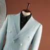 Traje formal a rayas de dos piezas para hombre, nuevo de primavera y verano, de alta gama, corte ajustado, para negocios, de doble botonadura
