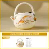 Conjunto de Xícaras de Chá Gato Laranja da Sorte com Esmalte Bege de Fábrica, Xícara Mestra de Cerâmica, Conjunto de Chá Kung Fu, Gaiwan, Xícara de Degustação, Xícara de Chá
