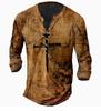 Camiseta holgada de manga larga para hombre, nueva, con estampado digital 3D, brújula, hebilla diaria, cuello en V y manga larga.