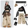 Traje de jazz para niña, moderno conjunto con estampado de leopardo y elegante diseño asimétrico, perfecto para un desfile, atuendo ajustado al cuerpo para actuación de street dance para niñas