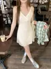 Tiro real~ Conjunto de vestido de camisa fina a cuadros dulce y casual con protección solar, cuello en V, tiras cruzadas y ajuste en la cintura 19027