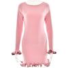 Vestido Feminino de Malha Longo de Manga Longa com Gola Redonda, Estilo Europeu e Americano, Moda Outono/Inverno, com Babados Enrolados, Saia