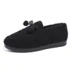 Mocassins de inverno femininos peludos com laço e pompom, sapatos de algodão felpudo com sola macia, fornecimento do fabricante