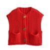 Amazon 2025 Primavera e Outono Novo Cardigan Colete de Tricô Curto Sem Mangas com Bolsos Estilo Europeu e Americano Camisa Transversal Feminina