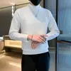 Suéter masculino gola alta, tendência de outono, slim fit, manga longa, pulôver de tricô, camisa básica masculina de alta qualidade, cor sólida