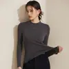 Nueva Camiseta Base de Cuello Medio Alto Otoño/Invierno para Mujer, Lana y Seda, Alta Elasticidad, Adelgazante, Sensación de Piel Desnuda, Amigable con la Piel, Alta Elasticidad, Top Cálido