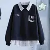 Conjunto de Dos Piezas Nuevo de Otoño Estilo Universitario para Niñas: Sudadera con cuello polo y jeans con lazo para niños
