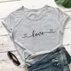 Nueva Camiseta con Estampado de Corazón de Amor para San Valentín Estilo Europeo y Americano Cuello Redondo Manga Corta Camiseta para Mujer de Comercio Exterior