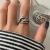 Anel Vintage de Peixes Brincando com Lótus para Mulheres, Estilo Étnico Versátil, Anel Aberto de Koi para Prosperidade Anual, Anel de Prata Thai de Imitação
