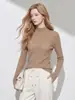 Hongmi Ropa/ Top casual de otoño para mujer, corte ajustado, hombro derecho, con cuello semi-alto, en color marrón