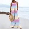 Mono de Verano 2026 Estilo Resort Transfronterizo Europeo y Americano para Mujer Tallas Grandes Estampado con Tirante de Botón Ajustable Pantalones de Pierna Ancha para Mujer