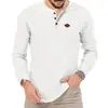 Camiseta Polo Casual de Manga Larga para Hombre de Color Sólido con Cuello Redondo y Botones, Estilo Nuevo Europeo y Americano, Transfronteriza, para Exteriores