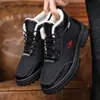 Nueva colección de invierno: Zapatos de algodón para hombre, de caña alta, forrados de felpa, con suela gruesa, antideslizantes, con cara de cuero, impermeables, perfectos para clima nevado