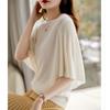 Blusa de Tricô Confortável com Gola Redonda, Mangas 3/4 Raglan com Babados e Recortes, Estilo Francês, Feminina e Delicada para Exportação