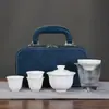 Juego de té de viaje de porcelana blanca, completo con gaiwan de kung fu, portátil para uso en exteriores, taza rápida apta para coche, regalo de empresa con impresión de logotipo