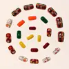 Uñas Postizas Cuadradas Medias Paleta de Colores Otoñales Colores Maillard Patrón de Hoja de Arce Calabaza Decoración con Purpurina Pegatinas para Uñas Postizas