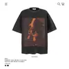 2025 Nova Camiseta de Manga Curta Lavada Estilo Retrô Americano High Street Estampada Pesada Tamanho Grande para Homens, Verão Caimento Solto, Transfronteiriça
