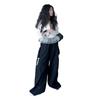 Conjunto de Primavera e Outono para Meninas 2025 Nova Moda Meninas Estilo Ballet Coreano Top com Babados Calças de Perna Larga Conjunto de Duas Peças