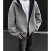 Sudadera con capucha y diseño de bloques de color azul grisáceo estilo coreano para hombre, chaqueta casual holgada elegante de alta gama para otoño