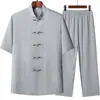 Traje Tang de Manga Corta para Hombres de Mediana Edad y Mayores de Algodón y Lino Verano Abuelo Delgado Traje de Dos Piezas Papá Verano Manga Media Hombres
