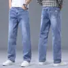 Calças Jeans Finas de Verão, Retas, Largas, Casuais, Versáteis, Cor Clara, Calças Jeans Masculinas Stretch